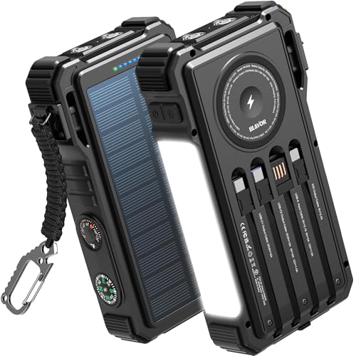 BLAVOR Solar Power Bank 20000mAh, Wireless Charger for Phones & Apple Watch - color: Dull black