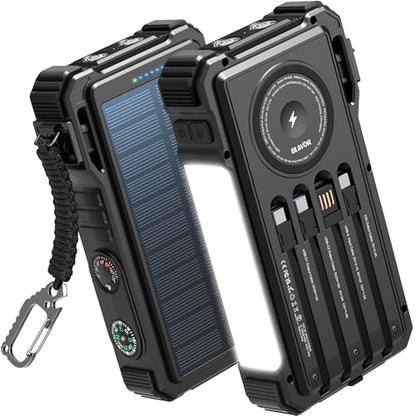 BLAVOR Solar Power Bank 20000mAh, Wireless Charger for Phones & Apple Watch - color: Dull black