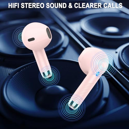 Jxrev Wireless Bluetooth 5.4 Earbuds, 6D Stereo Ear Buds, LED Power Display - color: peach pink