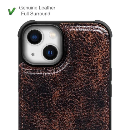 Wallet Real Leather Case Compatible with iPhone 15 6.1" | Genuine Leather,Shockproof, Anti-Fall Case,Flip Cover,with Card Slot,Double Magnetic Buckle,Kickstand,RFID Blocking Coffe - color: Brown Coffee, size: 6.1"-15