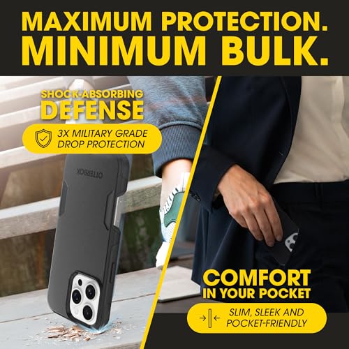 OtterBox iPhone 16 Pro Max – Commuter Series Slim MagSafe Case - Black | 3X Military Drop Protection - Dual-Layer Design - Pocket-Friendly - Raised Edges - Port Covers - Non-Retail Packaging - color: Black