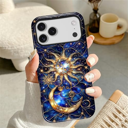 Case Compatible with iPhone 17 Pro Max, Cute Dual Layer Hybrid Phone Cover, Military Grade Drop Protection, Aesthetic Shockproof Phone Case for Women Girls, Galaxy Sun Moon - color: Galaxy Sun Moon, size: Iphone 17 Pro Max