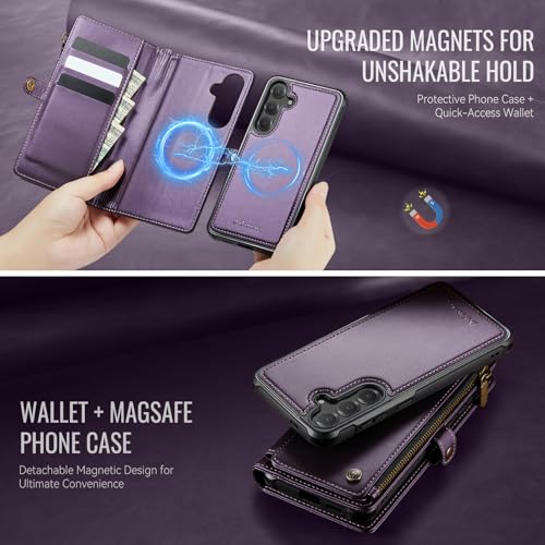 Defencase for Galaxy S25 Plus Case Wallet Compatible with Magsafe, Purple | Magnetic Detachable, RFID Bolcking Card Holder, Zipper Strap, PU Leather Drop-Proof Phone Cover for Samsung Galaxy S25+/Plus - color: (Detachable with Magsafe)-Purple