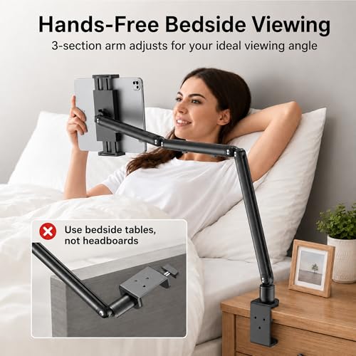 iPad Holder for Desk, Adjustable Tablet Arm iPad Desk Mount with C-Clamp - color: Black, size: 15.6" Slim Clamp