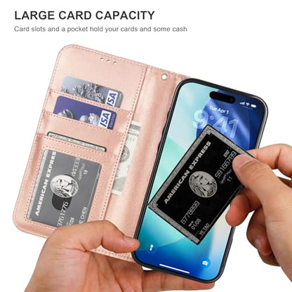 Bocasal Detachable Wallet Case Card Holder for iPhone 17 Pro Max Rose Gold | RFID Blocking Kickstand Card Slots Holder PU Leather Magnetic Shockproof Wrist Strap Removable Flip Protective Cover 6.9 inch - color: Rose Gold