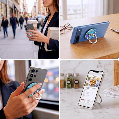 Magnetic Phone Ring Holder with MagSafe, 360° Rotation Super Magnet Finger Grip Removable Kickstand, Cute Stained Glass Floral Designed Stand for iPhone 17 16 15 14 13 12 Pro Max Plus, Blue Flower - color: Blue Flower