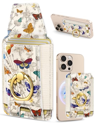 Shorogyt Compatible with Magsafe Wallet with Grip, Butterfly Floral - color: Butterfly Floral