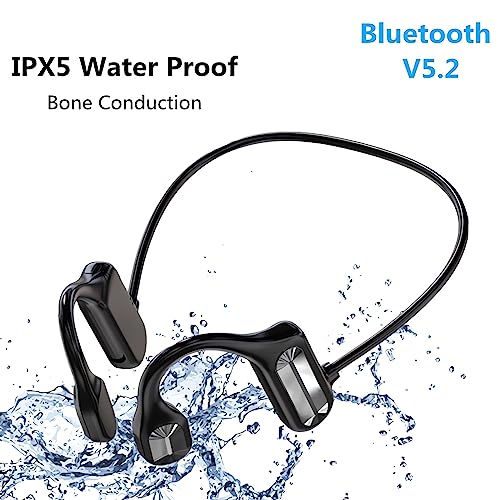 Bone Conduction Headphones - 2023 New Waterproof Bone Conduction Head Phones with Mic, 5.3 Open-Ear Earbuds Sports Headphones Ear Bone Running Music Headphones (Black) - color: Black