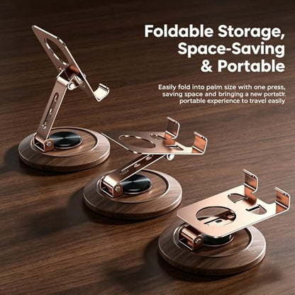Adjustable Cell Phone Stand,360 Rotating Foldable Desktop (Wood Grain Color)