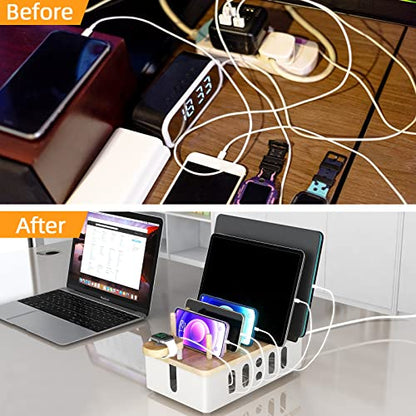 Charging Station for Multiple Devices Apple,New Upgrade Wood Charging Station for Phone Tablet Smart Watch Holder Desk Organizers，Dock Device Organizer White