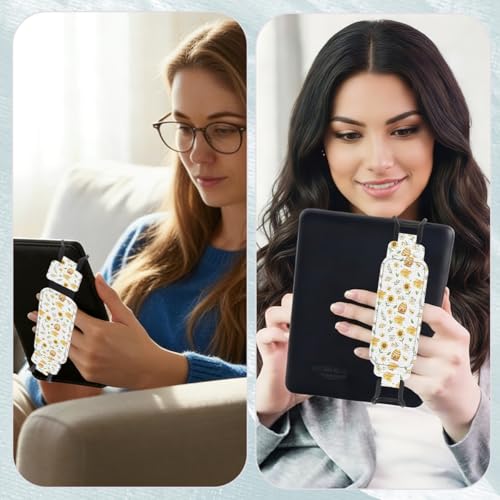 Secure Hand Strap for 6-7.5" Kindle and Tablets, Versatile Lightweight Faux Leather E-Book Grip Holder, Heavy-Duty E-Book Accessories for Reading Lover Gift (Bees and Flowers) - color: Bees and Flowers