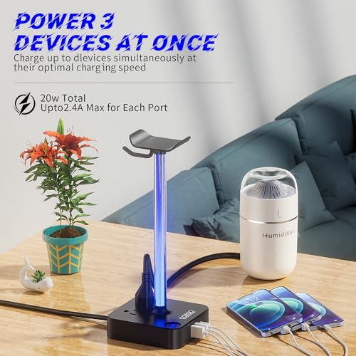 cozoo Headphone Stand with Charger, USB C, Gifts for Gamers Men, Black Pro - color: Black Pro
