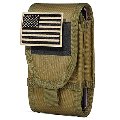 Double Capacity Phone Holster, Tactical Molle Belt Pouch with Flag Patch for iPhone 17 Pro Max/16 Pro Max/16Pro/15ProMax/14 Pro Max/13 Pro Max, Samsung S25, Size Large Extra Stiffness - color: Khaki