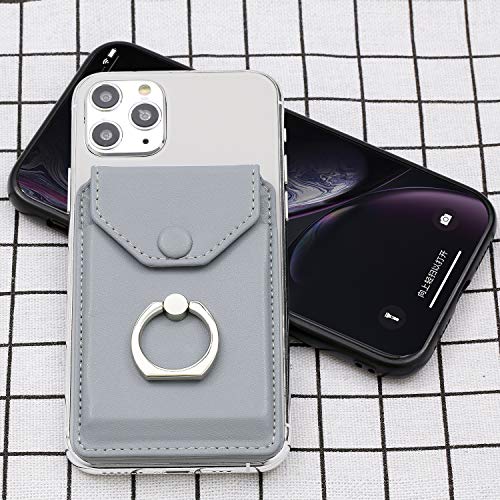 Self Adhesive Phone Card Wallet with Ring Stand Flip Cover, Grey - color: Light Grey