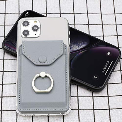 Self Adhesive Phone Card Wallet with Ring Stand Flip Cover, Grey - color: Light Grey