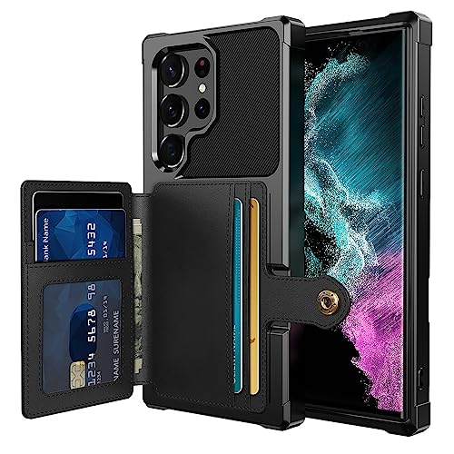 for Samsung Galaxy S23 Ultra Case with Card Holder, Compatible with Magnetic Car Mount, Heavy Duty Shockproof Rugged Soft TPU Back Leather Flip Wallet Cover Galaxy S23 Ultra 5G 6.8", Black - color: Black, size: Samsung Galaxy S23 Ultra