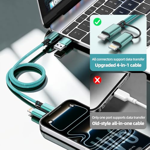 2 Pack 4 in 1 Multi Charging Cable 5FT, 60W USB C to USB C Charger Cord - color: Green