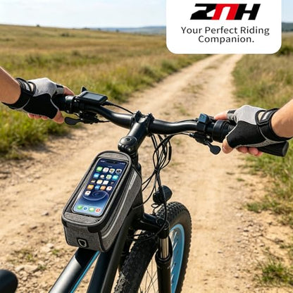 ZNH Bike Handlebar Bags - Bicycle Phone Front Frame Bag Bike Accessories | Sensitive Touch Screen Mount Cycling Pouch Waterproof & Quick Release with 1L Storage for Phone Under 7" Top-opening Design