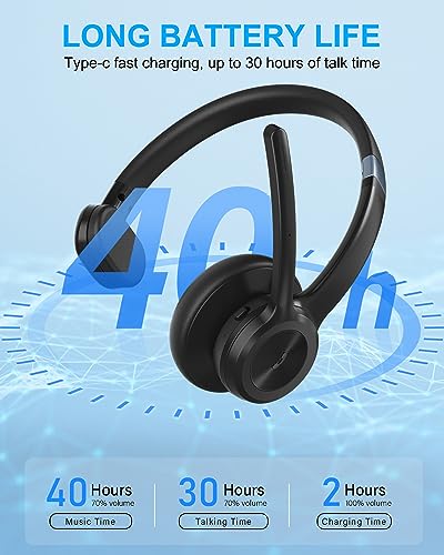 MONODEAL Trucker Bluetooth Headset, Wireless Headset with Microphone ENC Noise Cancelling & Mute Button, 30H Talk Time, Bluetooth 5.2 Headphones for Work, Office, Call Center - color: Deep Black