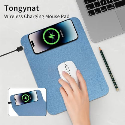 Fast Wireless Charging Mouse Pad 15W, Office Desk Pad with Ultra-Smooth Surface Non-Slip Rubber Base, Waterproof Mousepad for Computers/Office/Work/Home/Pad for iPhone Samsung (Blue) - color: Blue