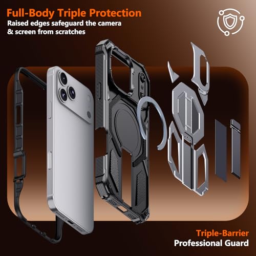 for iPhone 17 Pro Max Case with Kickstand, [15FT Military-Grade Drop Protection] [Compatible with MagSafe] Rugged Shockproof Heavy Duty Magnetic iPhone 17 Pro Max Phone Case Cover (Gray) - color: Gray