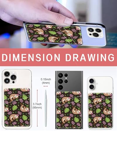 Phone Card Holder, Dual Pocket Leather Phone Wallet Adhesive Stick On, Cute Card Holder, Credit Card Holder for Phone Case Smiling Sloth - color: Smiling Sloth