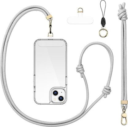Anti-Theft Phone Lanyard Crossbody & Wrist Strap Keychain with 2 Phone Tabs - color: Grey
