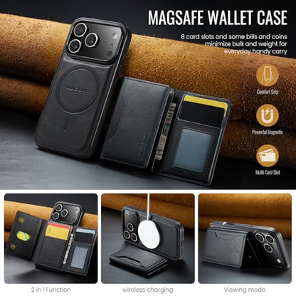 K2 2 in 1 Detachable Magnetic Phone Cases Compatible with iPhone 17 Pro Case with Card Holder RFID Blocking, Compatible with Magsafe Wallet, Leather 6.3'' (Black, iPhone 17 Pro) - color: Black, size: iPhone 17 Pro