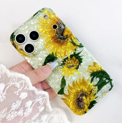 Qokey for iPhone 17 Pro Max 6.9" Cover Flower, Slim Fit Thin Sparkle Bling Soft Bumper Lightweight Soft Anti-Scratch Phone Semi-Transparent Case Fits with Dark&Light Phones, Clear Yellow Sunflower - color: Yellow Sunflower