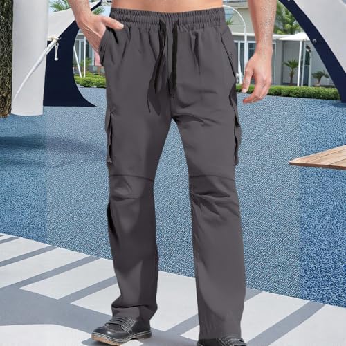 Men Cargo Pants Cotton Twill Breathable Tactical Waterproof Flap Pockets Hiking Beach Fishing Tactical Pants for Men - color: A Dark Gray, size: Large