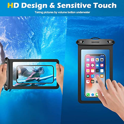 4 Pack Floating Waterproof Phone Pouch - Universal Large Floatable Water Proof Dry Bag Case - Float Clear Cell Holder with Lanyard - for iPhone 17 Pro Max Samsung Galaxy - Beach Swimming Pool - color: Black + Black