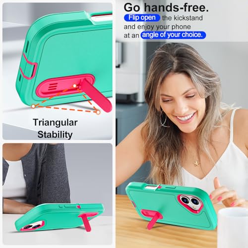 AICase for iPhone 16 Case with Built-in Stand,Tripe Layer Heavy Duty Drop Protection Full Body Rugged Shockproof Military Protective Tough Durable Phone Cover for iphone16 6.1"_3 - color: Water Blue/Pink with Built-in Stand
