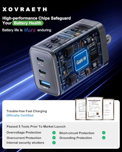 Super Fast 65W GaN USB-C 3-Port Foldable Charger for Samsung S26 Ultra/S26/S26+/S25 Ultra/S25/S24 Ultra/S24/S23 Ultra/S22 Ultra, iPhone 17/16/15/14/13/12, MacBook Pro/Air & iPad Pro(Silver Gray) - color: 5Silver Gray S