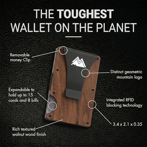 Mountain Voyage Co Minimalist Wallet for Men - Slim RFID, Scratch Resistant, Natural Walnut Wood Credit Card Holder & Money Clip, Easily Removable Money & Cards, Mens Wallets - color: Walnut Wood