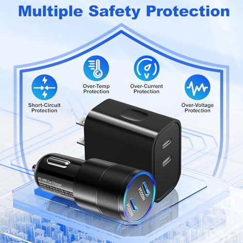 USB C Car Charger to Wall Adapter,40W Dual USB-C iPhone Fast Car Charger