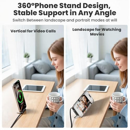2 Pack USB C to Lightning Cable with Built-in Metal Phone Stand, PD 30W Invisible Holder Charger Cable, 90 Degree Braided Flat Lightning Charging Cable, Foldable Data Cable Standing for iPhone 14-5