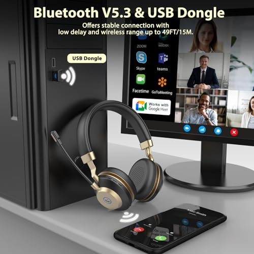Earbay Wireless Headset with Microphone, AI Noise Cancelling & Dongle