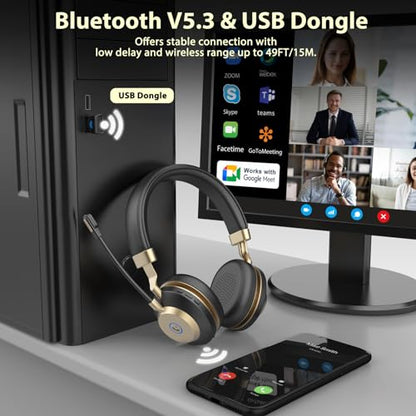 Earbay Wireless Headset with Microphone, AI Noise Cancelling & Dongle