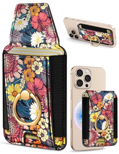Shorogyt Compatible with Magsafe Wallet with Grip, Purple Flower - color: Purple Flower