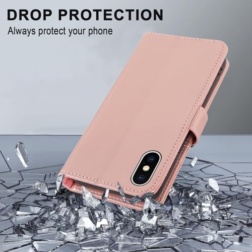 MONASAY Wallet Case for iPhone X/Xs with 3 Card Holders - Rosegold | Kickstand,RFID Blocking,6.6 feet of shock absorption,PU Leather,Strong Magnetic Closure,Fits 5.8 inch ONLY,screen Protector - color: Rosegold
