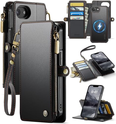 for iPhone 16E - Phone Case Wallet Magnetic Detachable, Black - color: Black, size: iPhone 16E