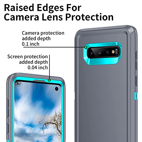 for Galaxy S10 Case,[Without Screen Protector] Heavy Duty Shockproof Dust/Drop Poof 3 Layers Full Bady Protection Rugged Case for Galaxy S10,Grey/Turquoise - color: Grey/Turquoise