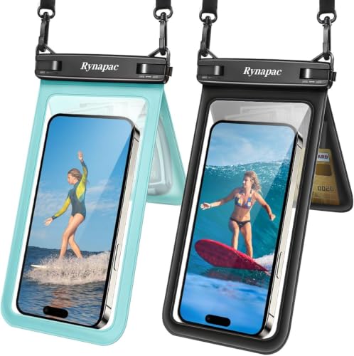 Rynapac IPX8 Double Space Waterproof Phone Pouch up to 8.5'', 2 Pack | Face Unlock, Touchscreen, Underwater Photography, for iPhone 17 16 15 14 Pro Max, Includes Lanyard, Beach Cruise Essentials - color: Black & Green