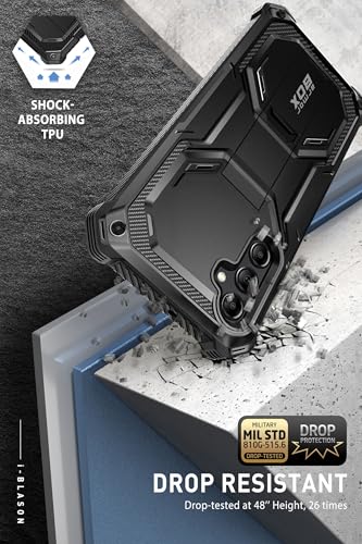 i-Blason Armorbox for Samsung Galaxy S24 FE Case with Stand & Belt-Clip [Built-in Screen Protector] [Military Protection] Full-Body Rugged Bumper Shockproof Phone Case with Kickstand (Black)
