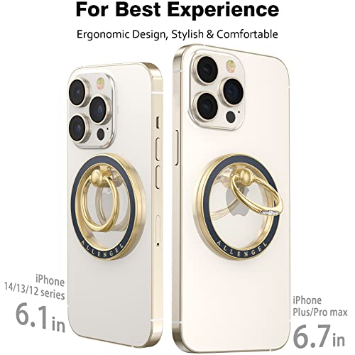 Allengel Magnetic Phone Grip for MagSafe, Magnetic Ring Holder Compatible with MagSafe Phone Ring, 360°Rotating Finger Kickstand for iPhone 16 Pro Max 15 14 13 12 Plus & Android Phone - color: Gold and black ceramic