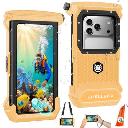 100FT/30M Gen 5 Diving Phone Case, Full Touchscreen Underwater Housing for iPhone 17-12 Pro Max & Samsung Galaxy S26 - S21, IPX8 Scuba Photo/Video Waterproof Case - color: Black_Orange