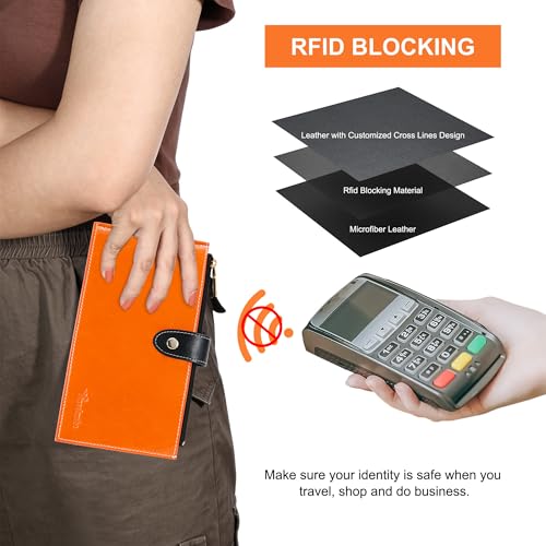 Travelambo RFID Wallet Women Large Size Bifold Multi Card Wallet Case with Zipper Pocke Credit Card Holder for Women - color: Brown-Wax Leather