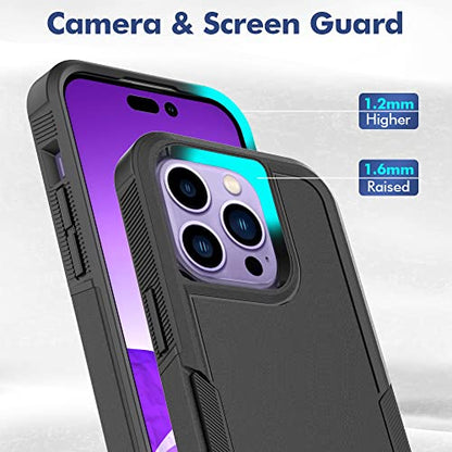 Heavy‑Duty Rugged Anti‑Drop Shockproof Protective Phone Case for iPhone 14 Pro, Durable Protective Shell, Black - color: Black, size: iPhone 14 Pro
