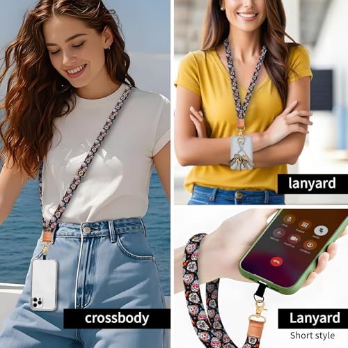 Phone Lanyard Crossbody Wrist Strap, Universal Adjustable Neck Strap for Phone Case Keys ID Badges - color: Cute Flower Skulls