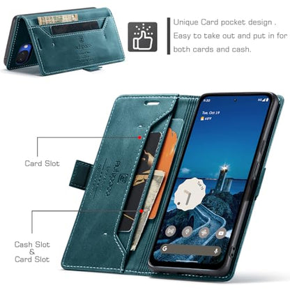HAII Case for Google Pixel 10a 6.3",PU Leather Folio Flip Wallet Case with Card Holster Stand Kickstand Magnetic Closure Shockproof Phone Cover for Google Pixel 10a (Blue) - color: Blue